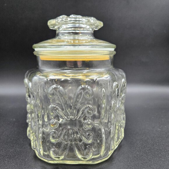 Vintage LE Smith Clear Glass Canister Atterbury Scroll Candy Cookie Jar Read - Picture 8 of 14
